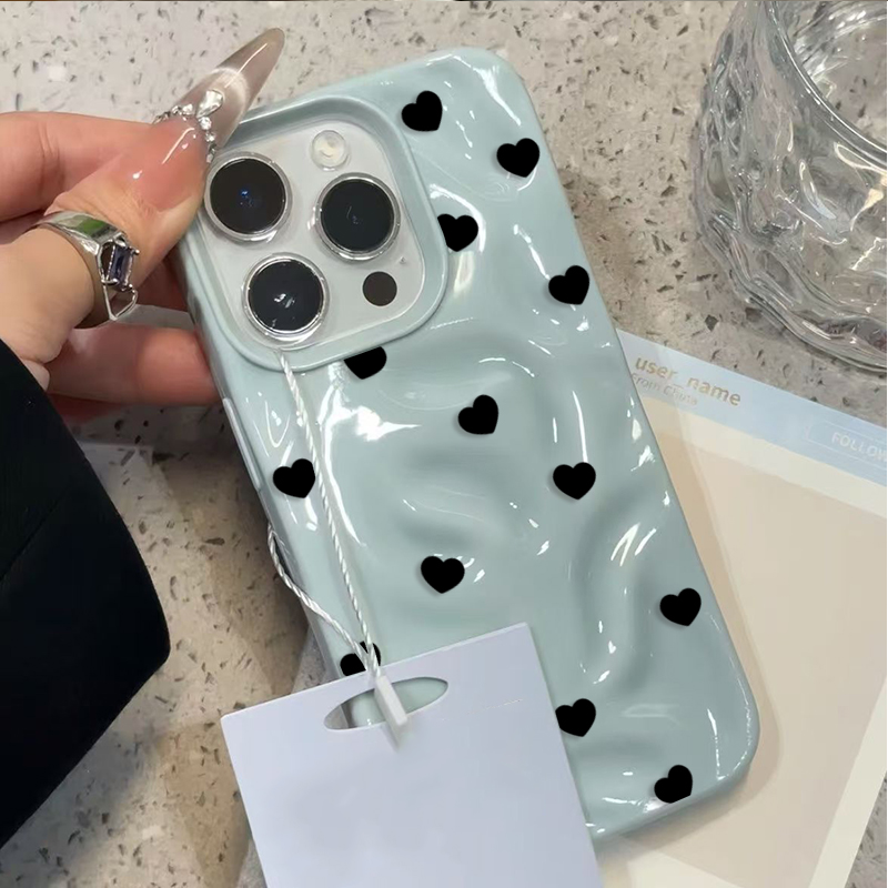 Phone Cases Cute Iphone 13 - 심미적이고 귀여운 블랙 하트 충격 방지