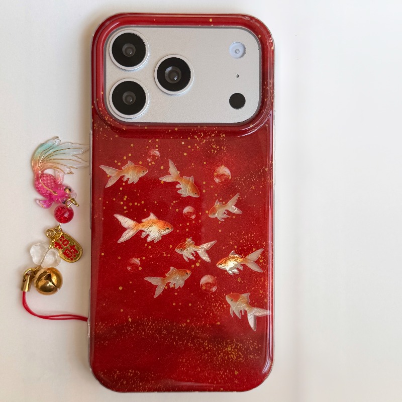 Phone Cases Redbubble - 행운의 붉은 반짝이 금붕어 & 버블