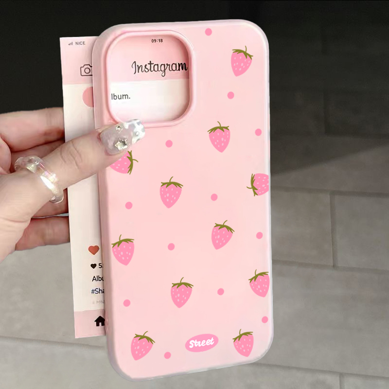 Phone Cases Pink - 달콤한 핑크 딸기 패턴 삼성 갤럭시