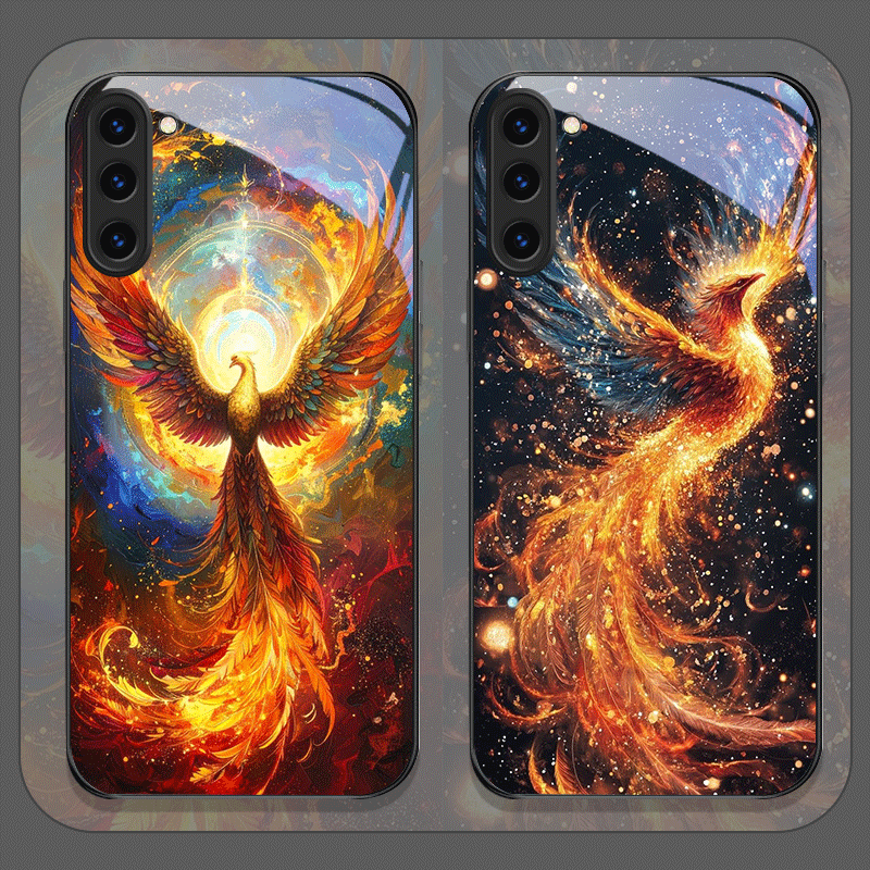 Phone Cases Aesthetic - 미학적인 불사조 깃털 패턴 강화유리 폰