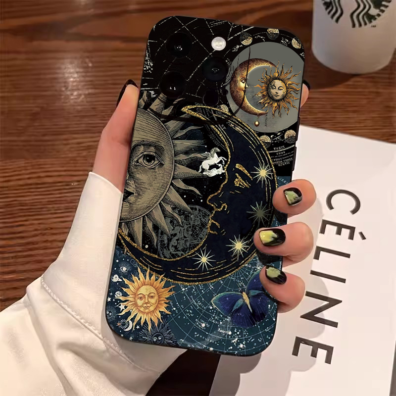 Phone Cases Aesthetic - 심미적인 해와 달 프린트 폰 케이스