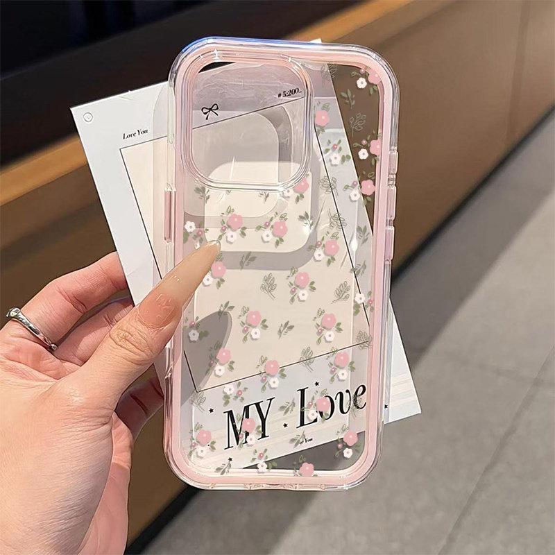 Phone Cases Pink - 그린 리프 핑크 꽃 2in1 투명