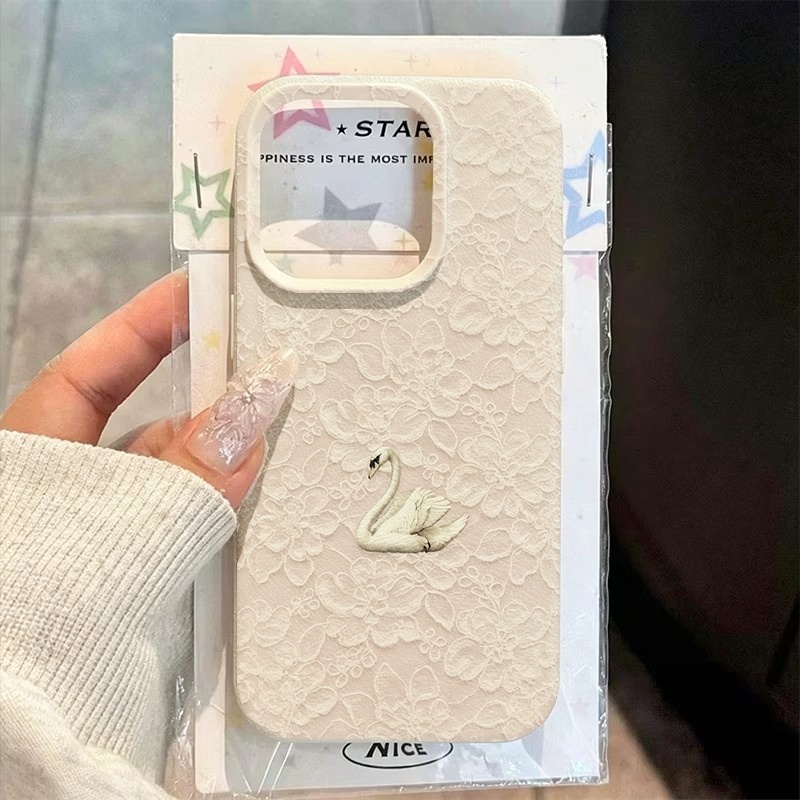 Phone Cases For Iphone 12 Pro Max - 레이스 스완 패턴 리치 텍스처 폰