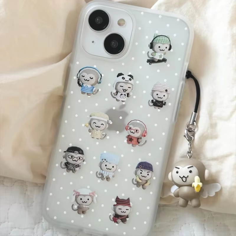 Phone Cases Amazon - 심플하고 귀여운 원숭이 화이트 물방울 무늬