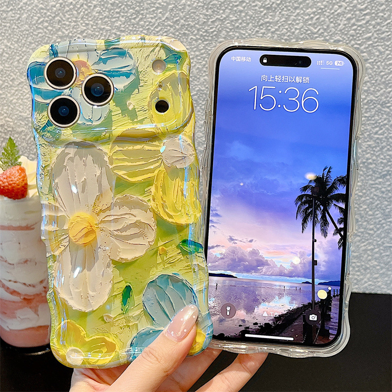 Phone Cases Amazon - 패션 유화 꽃무늬 웨이브 폰 케이스