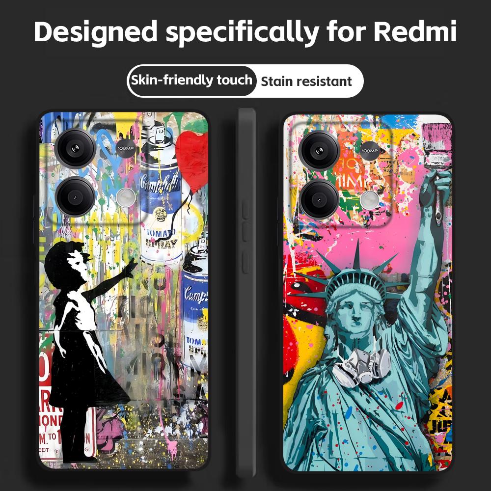 뱅크시 그래피티 아트 레드미 노트 14 13 12 11 - Phone Cases Black 리뷰 및 가격