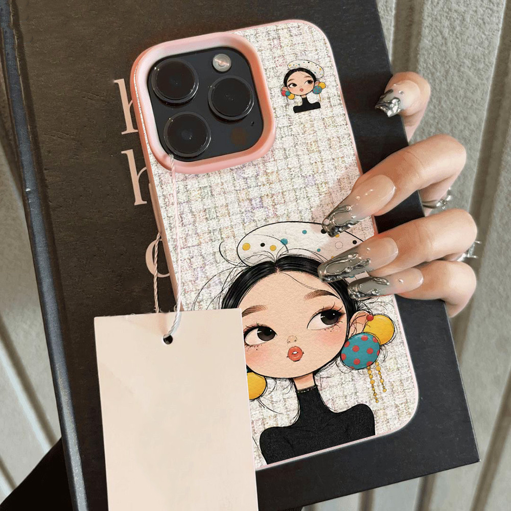 귀여운 만화 소녀 체크무늬 프린트 폰 케이스 아이폰 1 - Phone Cases Aesthetic 리뷰 및 가격