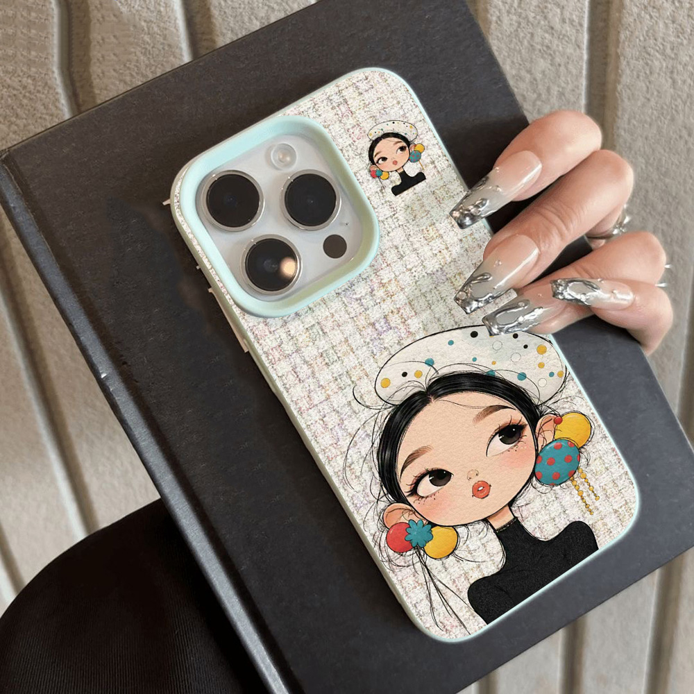 귀여운 만화 소녀 체크무늬 프린트 폰 케이스 아이폰 1 - Phone Cases Aesthetic 리뷰 및 가격
