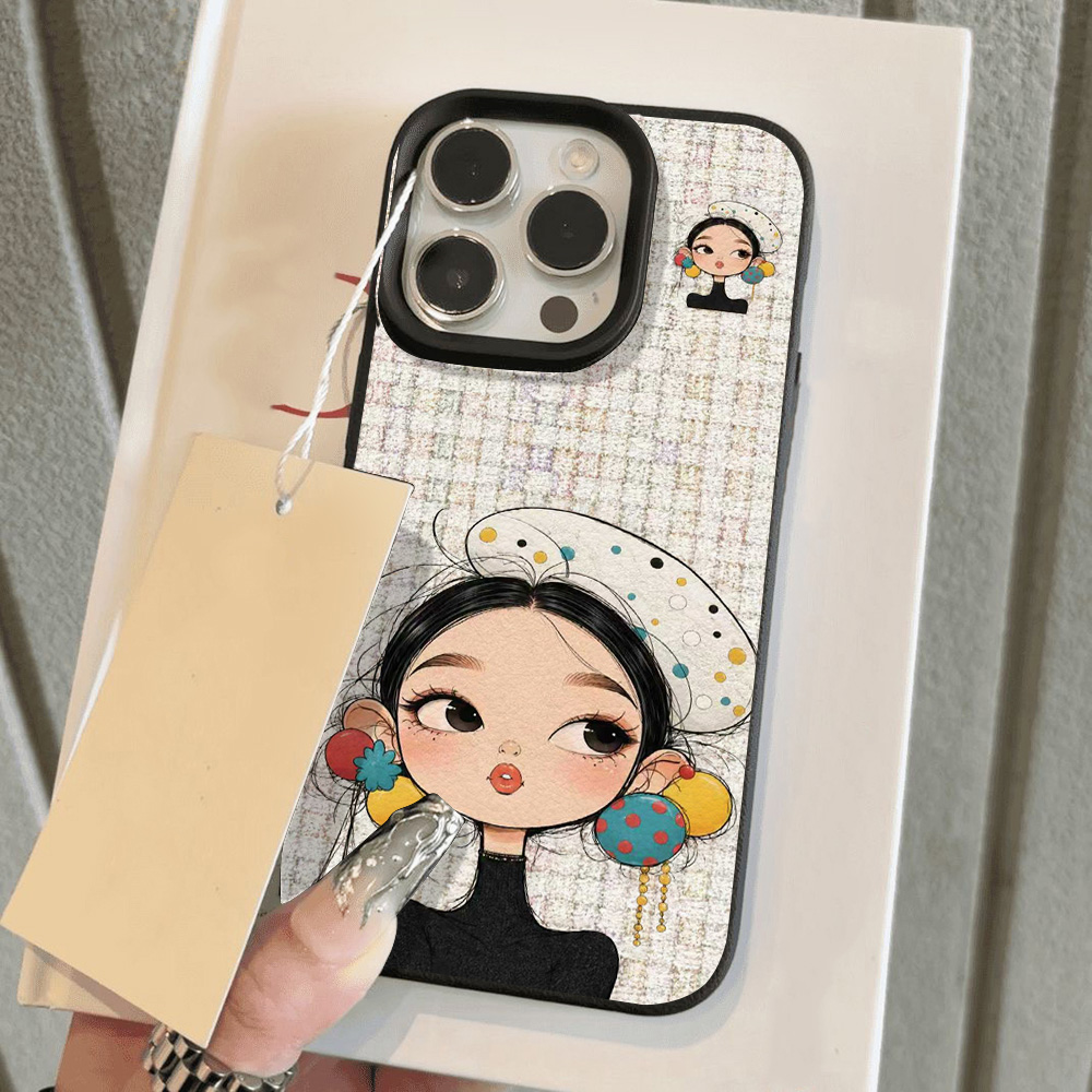 귀여운 만화 소녀 체크무늬 프린트 폰 케이스 아이폰 1 - Phone Cases Aesthetic 리뷰 및 가격